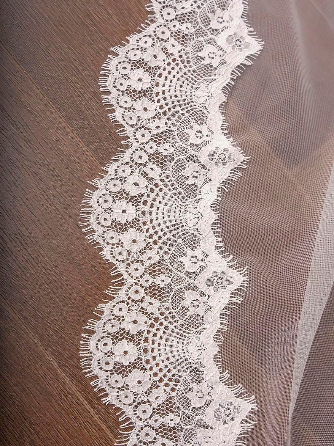 Mantilla Wedding Veil Full French Lace Edge Long Bridal Veil with Comb for Bride
