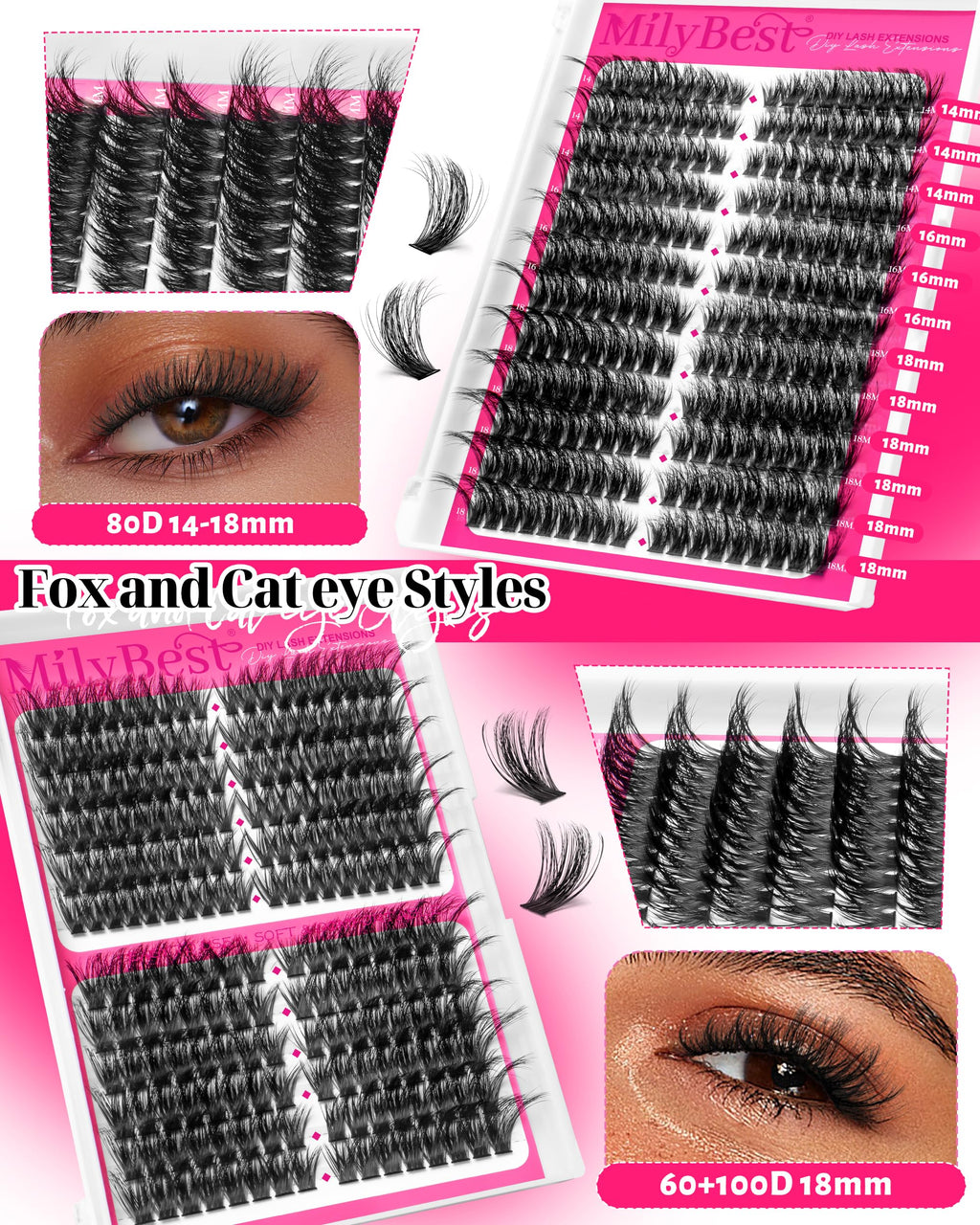 4 Styles Lash Clusters Kit, 864 Pcs D Curl Volume Lashes