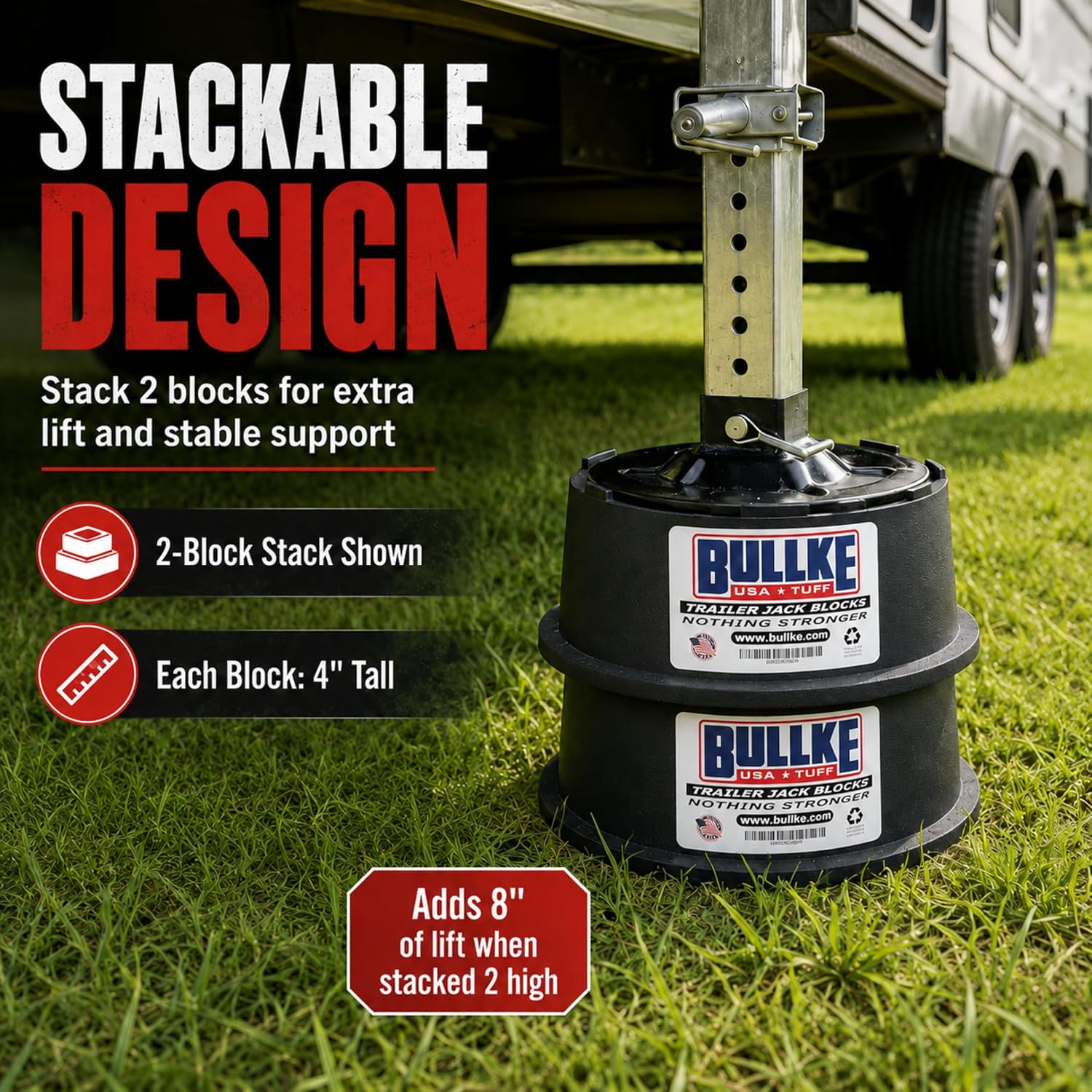 Trailer Jack Blocks 4-Pack, USA-Made Heavy Duty RV Leveling Blocks, Stabilizing Jack Pads for Camper, 5th Wheel