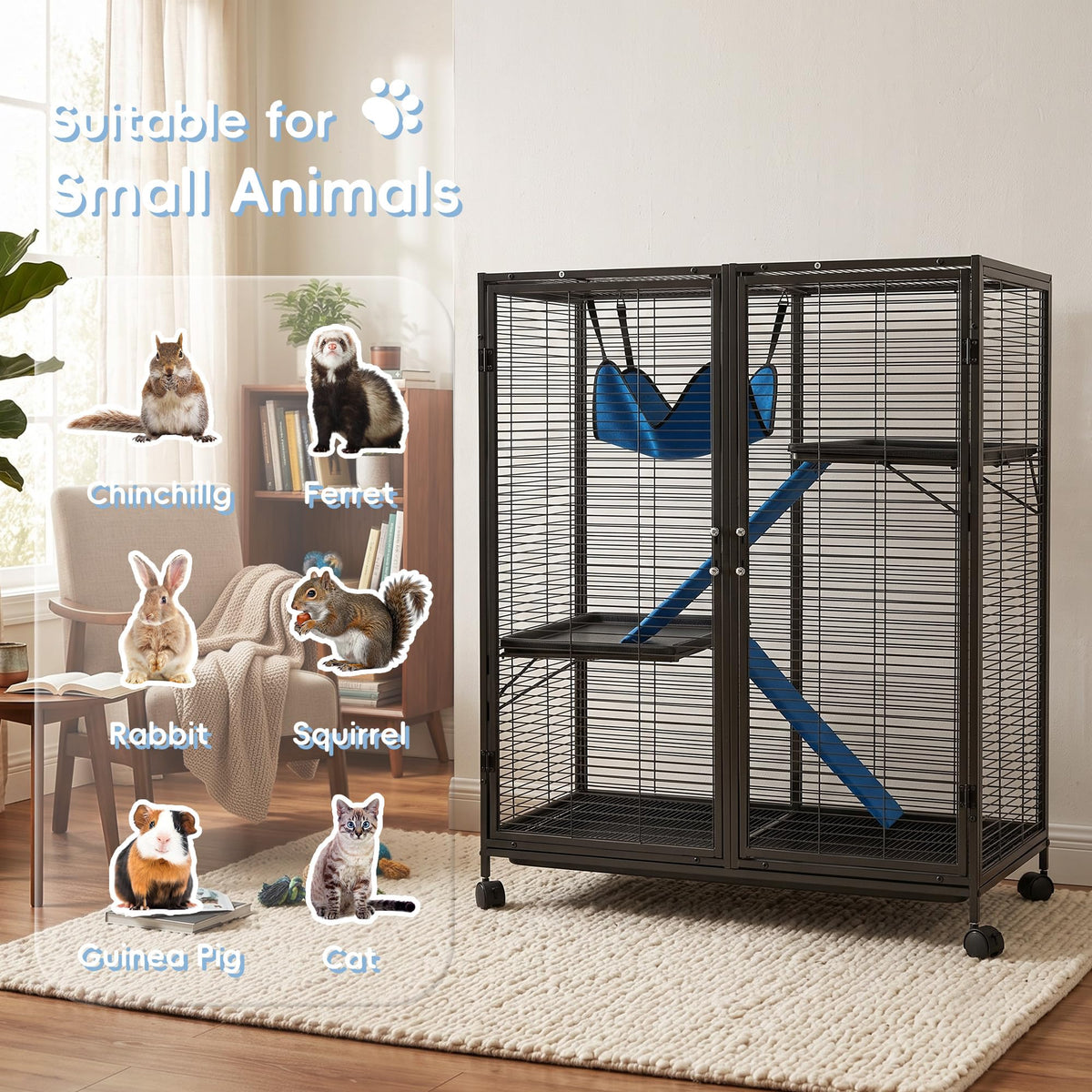 Large Metal Rolling Ferrets Cage, 0.5''Bar Spacing