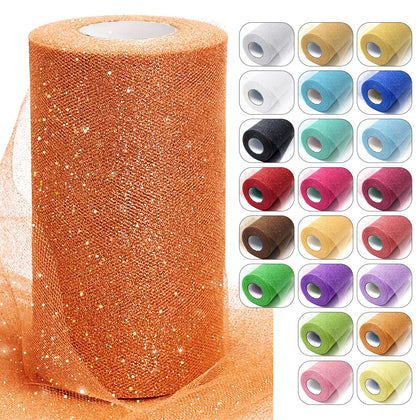 6" x 50 Yards Orange Glitter Tulle Fabric Rolls for DIY Tutu Party Decor