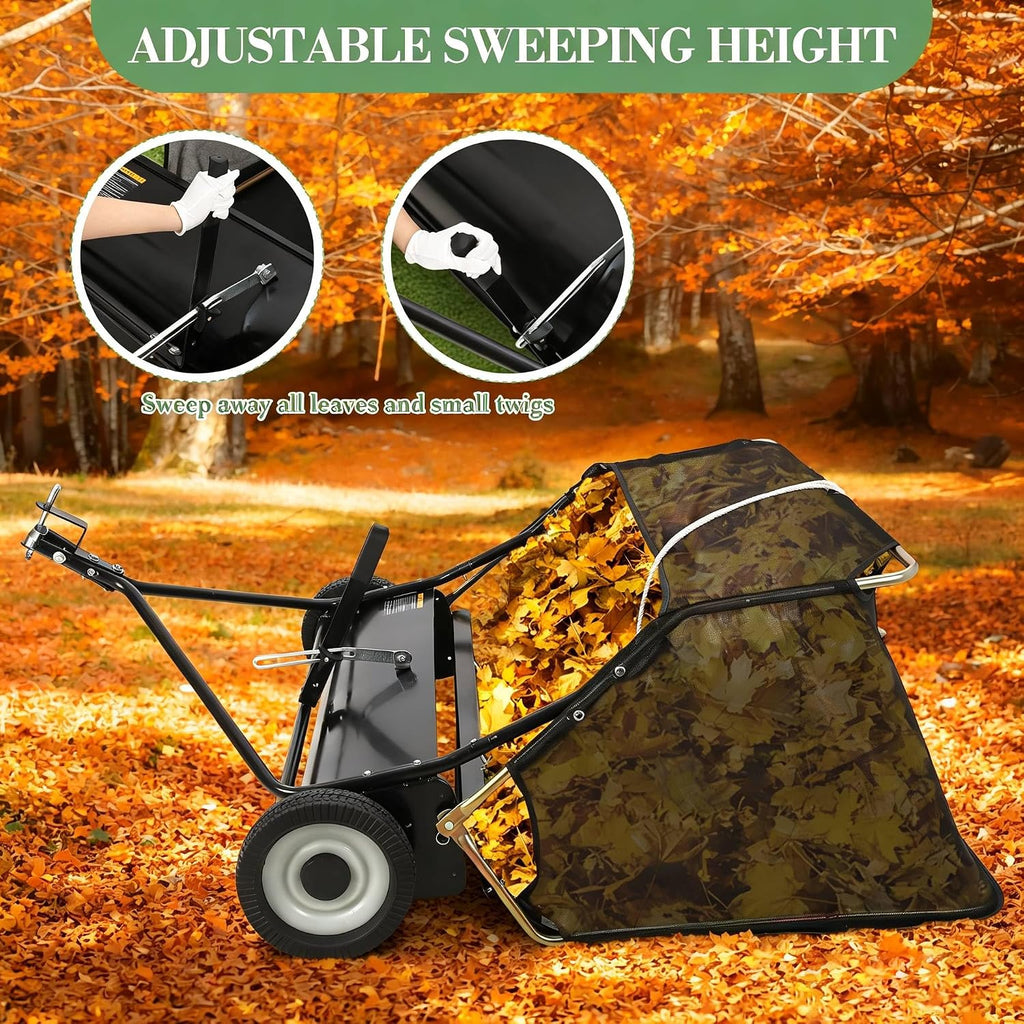 50" Pull-Behind Lawn Sweeper with 27 Cu.ft Large-Capacity Collector — Heavy-Duty Tow-Behind Leaf & Grass Sweeper for