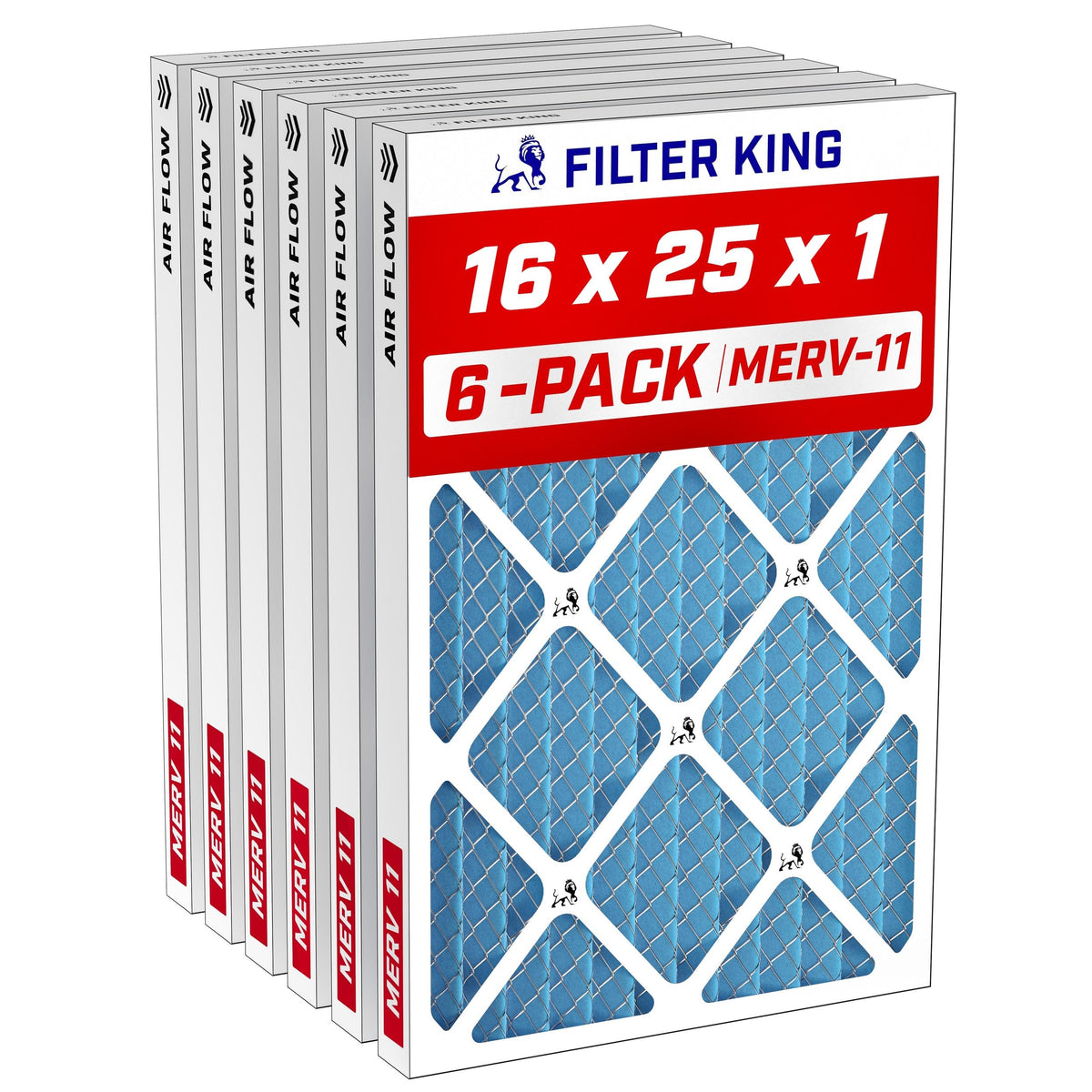 16x25x1 Air Filter MERV 11, AC Furnace Filters (6-Pack)