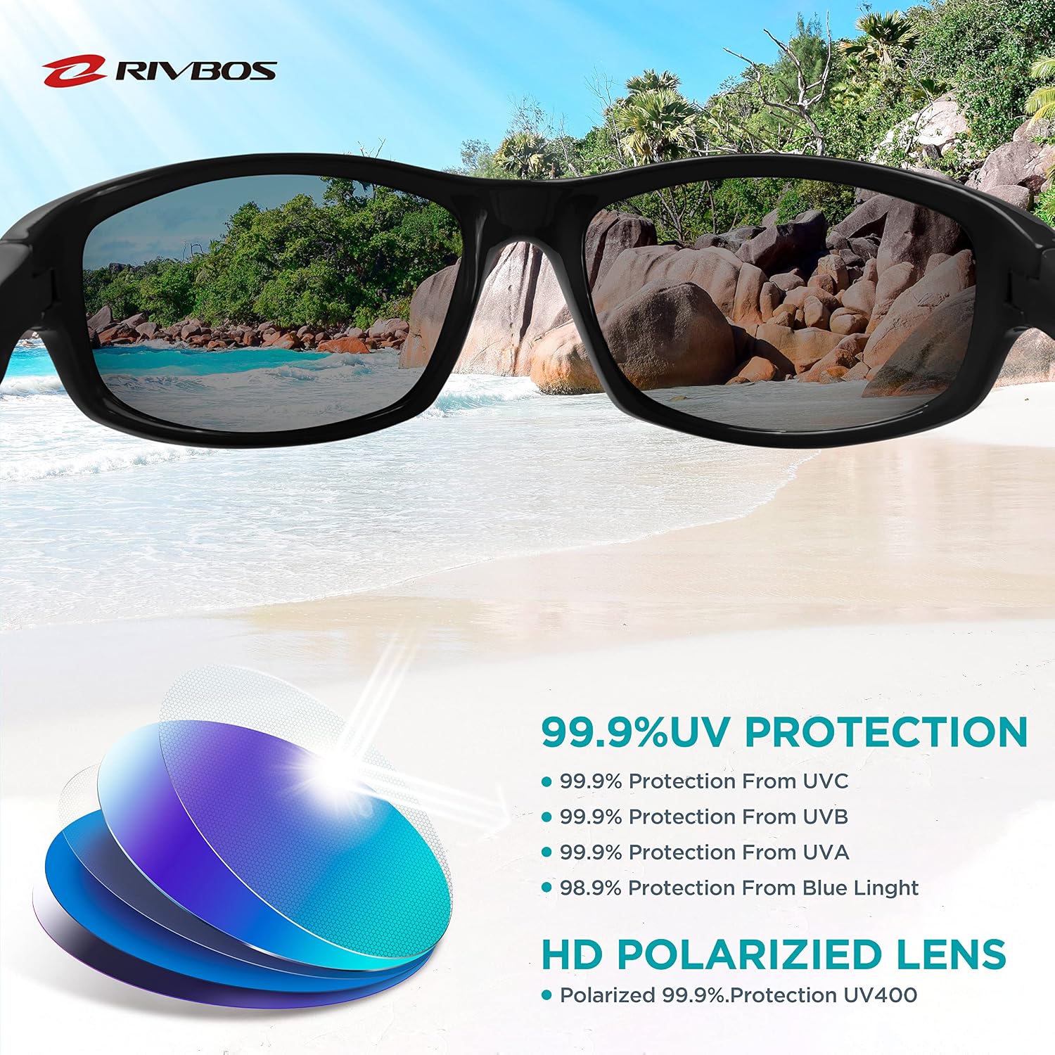 Kids Sunglasses Polarized UV400 TPE with Strap for Boys Girls RBK037 | Flexible rubber frame with UV protection and