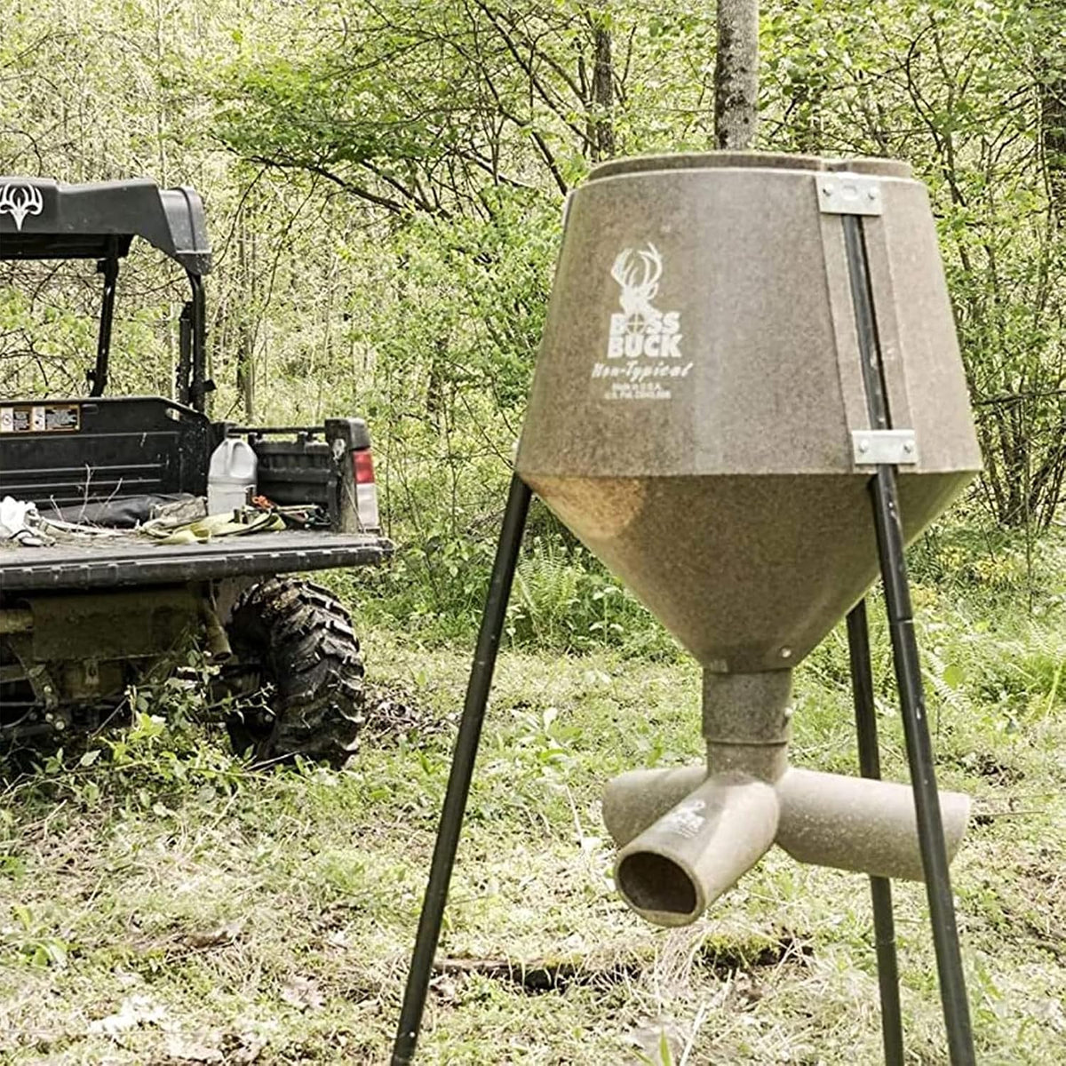 200 LB Deer Feeder/Hunting Durable Lightweight Plastic UV Protected Waterproof Game Feeder with Protein 3 Feed Tubes