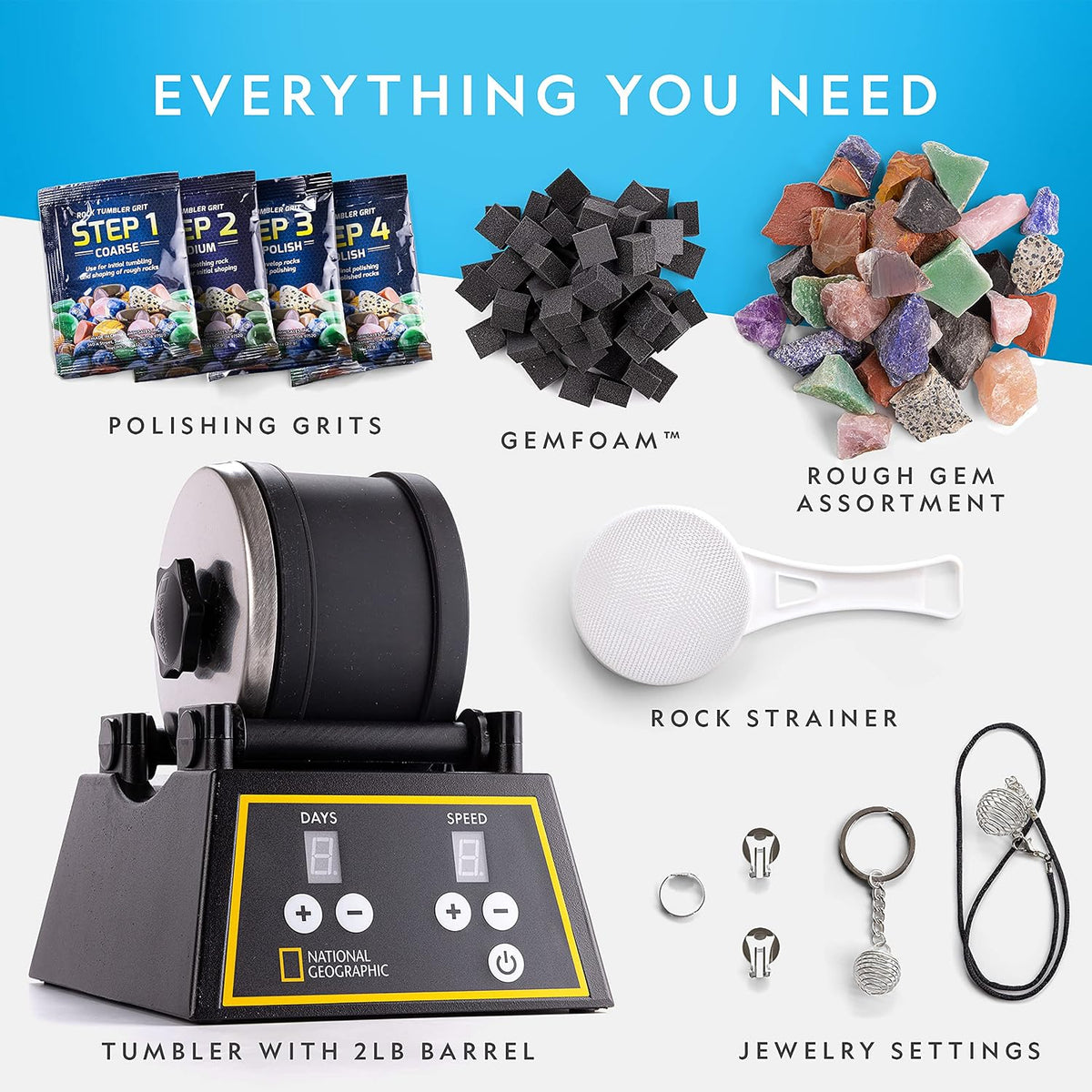 NATIONAL GEOGRAPHIC Professional Rock Tumbler Kit - Complete Rock Tumbler for Adults & Kids with Durable 2 Lb.
