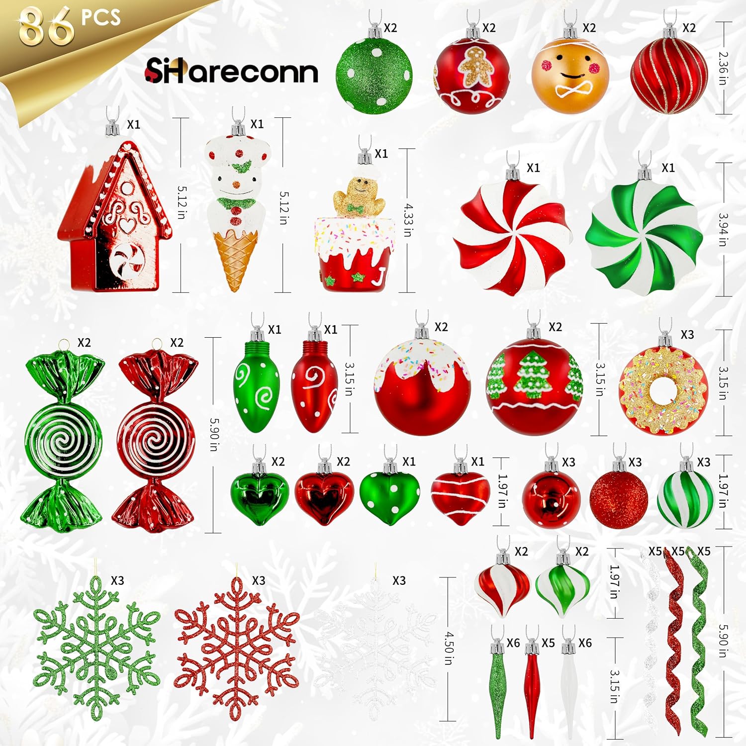86pcs Christmas Tree Balls Ornaments, Shatterproof Plastic Decorative Baubles for Christmas Tree Decorations, Holiday