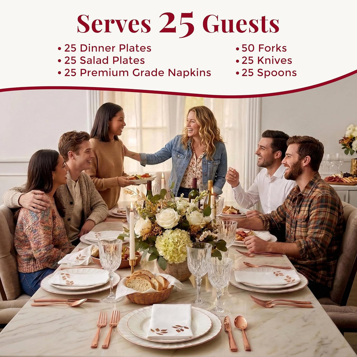 HEAVYWEIGHT Scalloped Rose Gold Disposable Dinnerware Set 175 Pc