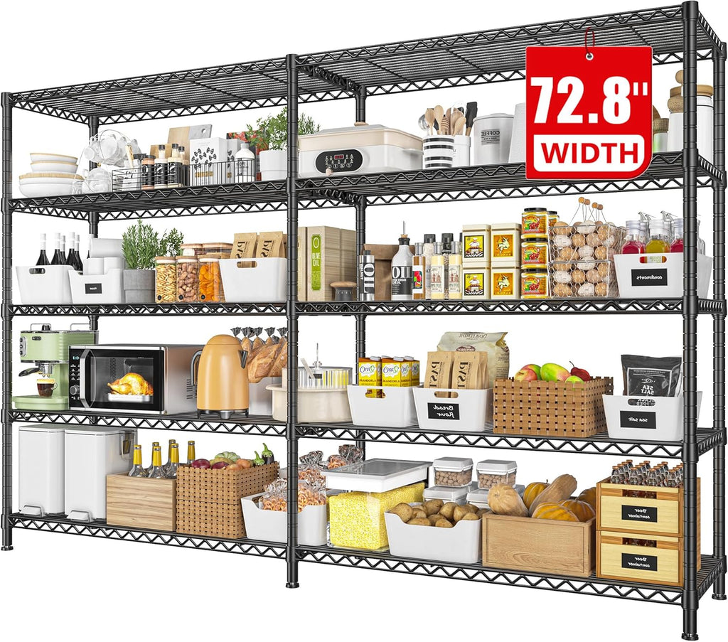 72.8" W Storage Shelves Load 1600LBS, 5 Tier Metal Shelving Unit
