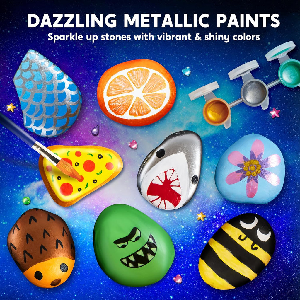 Rock Painting Kit- Glow in The Dark Rock Kit, Arts and Crafts for Kids Ages 6-12, Art Supplies Toy, Kids Craft Paint