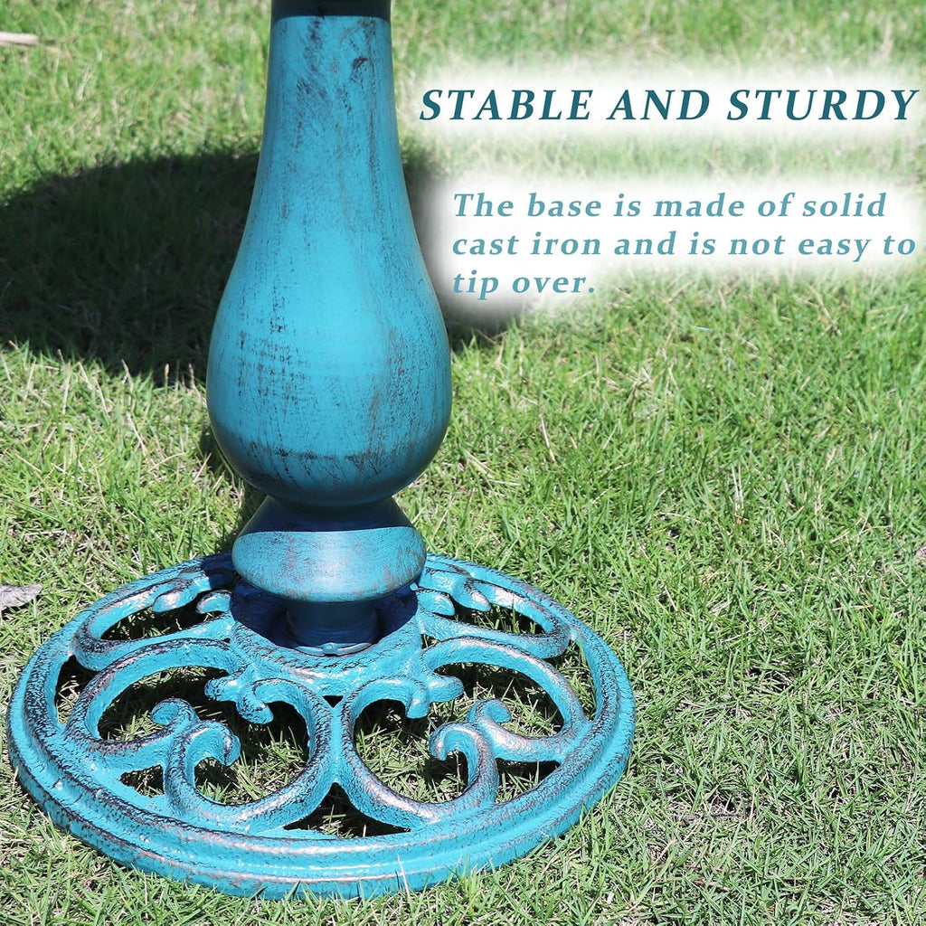 26.6"H Cast Iron Pedestal Bird Bath,Metal Birdbath for Outdoors (Blue)