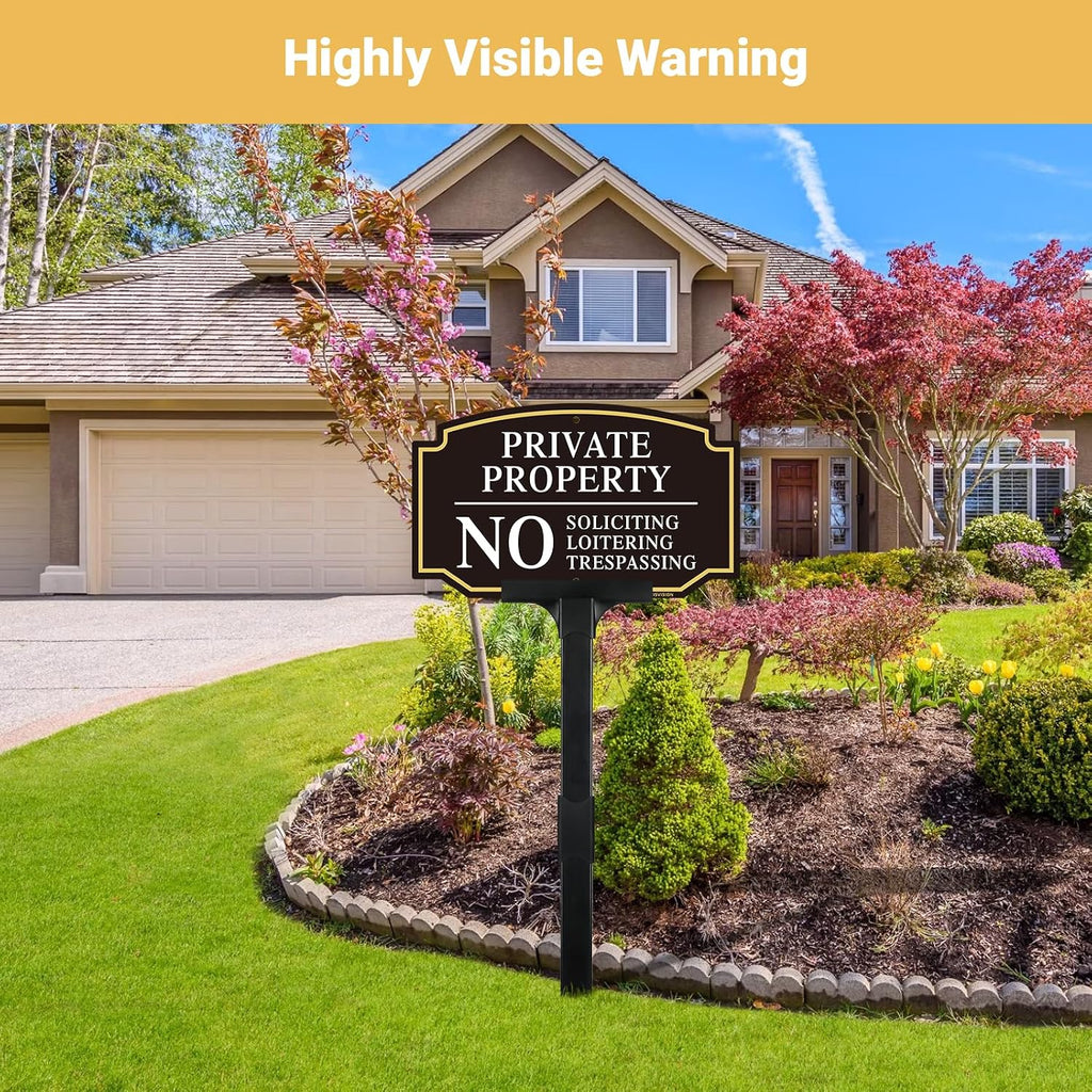 Private Property No Trespassing Sign With Adjustable Height Stake Set | No Soliciting Sign for House,10"x6" /38"