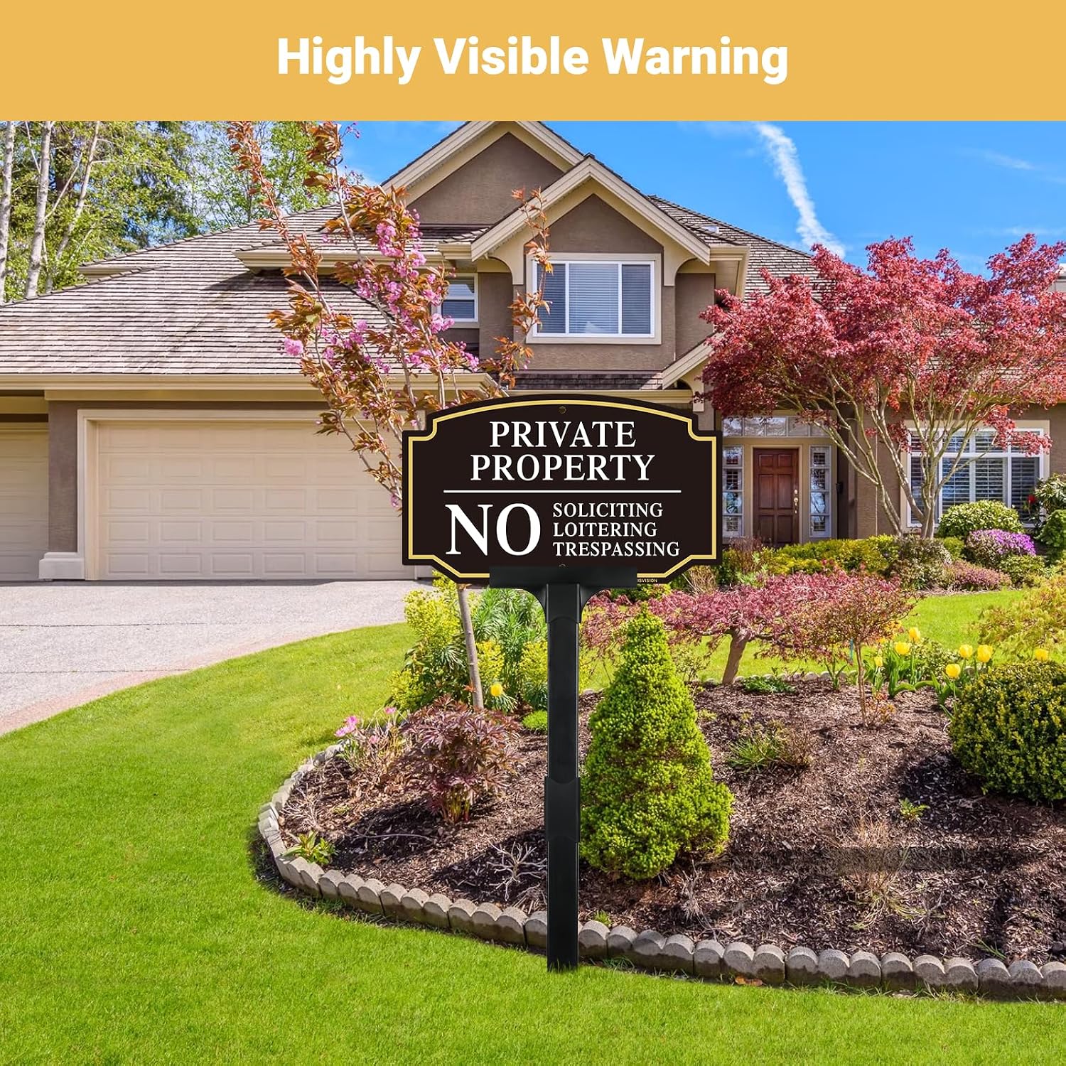 Private Property No Trespassing Sign With Adjustable Height Stake Set | No Soliciting Sign for House,10"x6" /38"