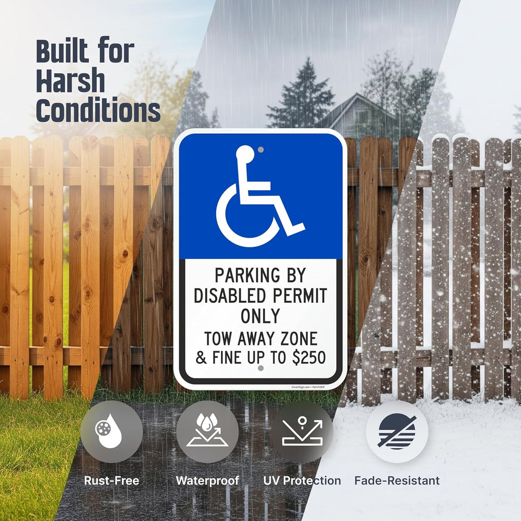 Basics 18 x 12 inch “Parking By Disabled Permit, Tow-Away Zone” Handicap Parking Sign, 120 mil Aluminum Composite