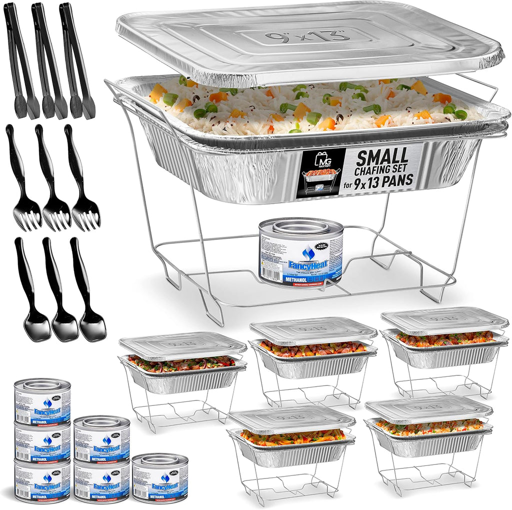 Disposable Chafing Dish Buffet Set, Food Warmers for Parties, Complete 39 Pcs of Chafing Servers with Covers