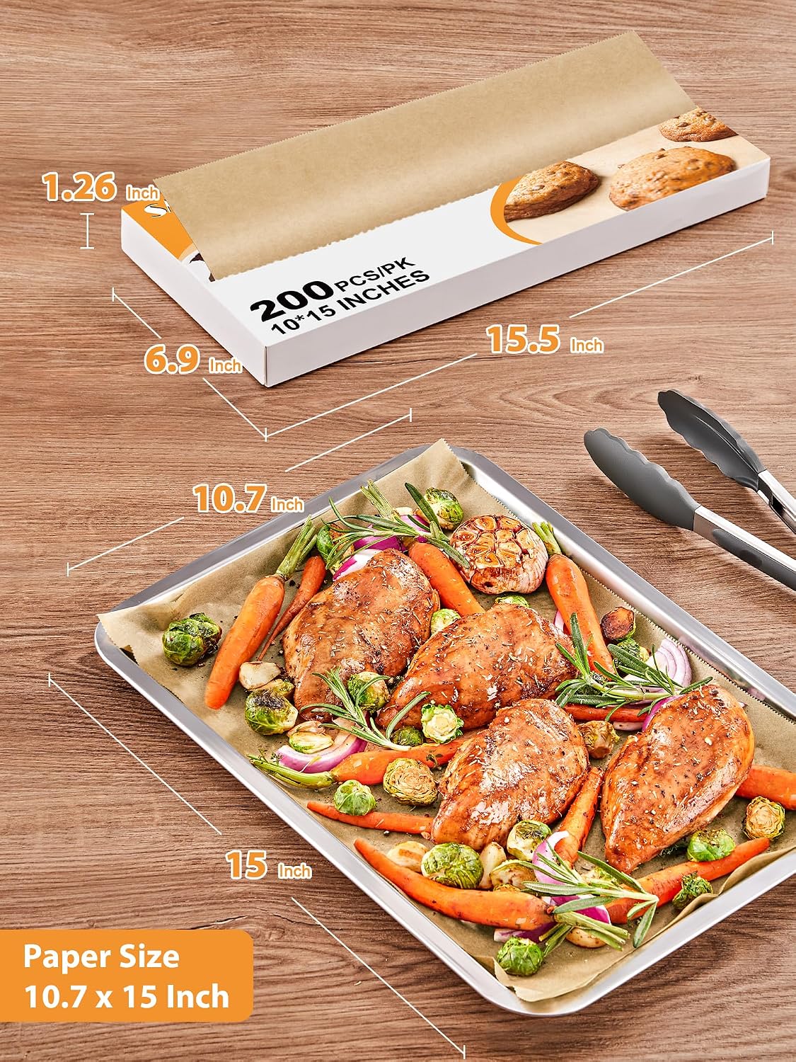 10.7x15 Inches Pop-Up Parchment Paper Sheets, Non-Stick, 200 Pcs