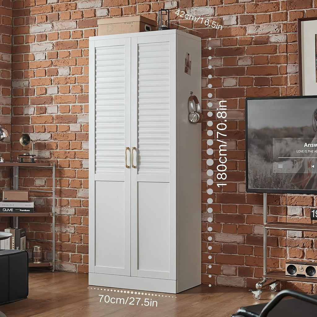 Metal Pantry Cabinet with 4 Adjustable Shelves for Kitchen Storage | Seamless One-Piece Louver Door with