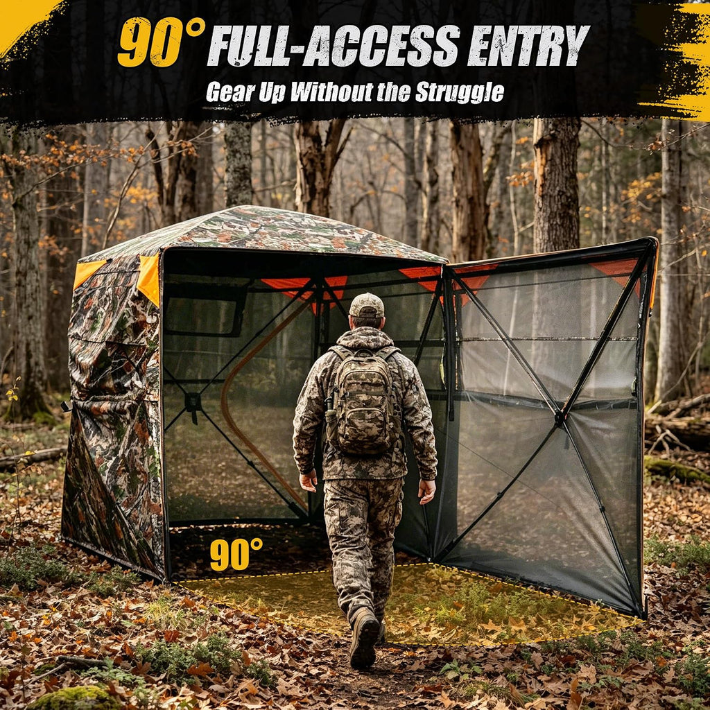 360 Degree Hunting Blind, 2-3 Person Pop Up Ground Blind | with Silent Slide Windows & Carrying Bag, Portable