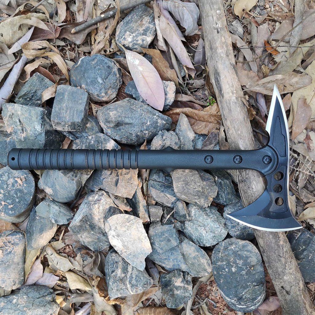 15.1" Camping Axe, Survival Throwing Hatchet with Sheath, Tactical Tomahawk with Spike, Nylon Fiber Handle for