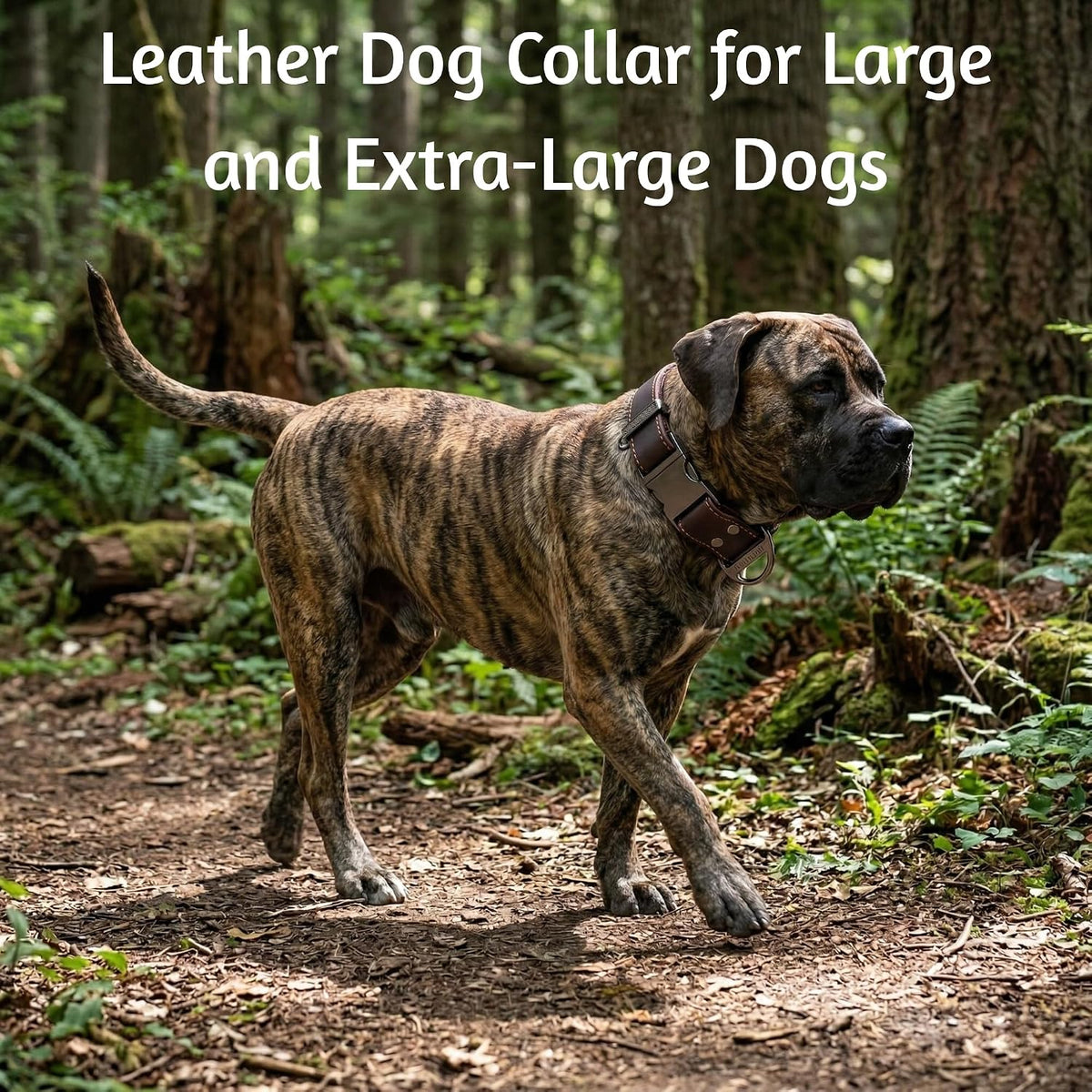 Leather Dog Collar for Large & Extra Large Dogs, Adjustable 19-30"