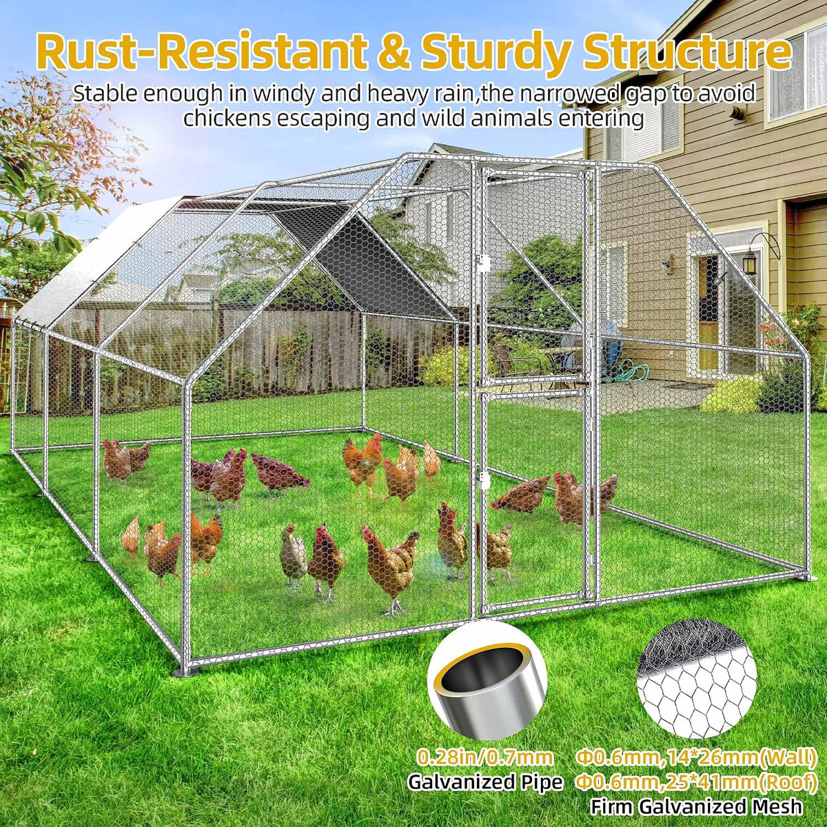 19.1 x 9.8 x 6.4 ft Large Metal Chicken Coop for 20-30 Chickens
