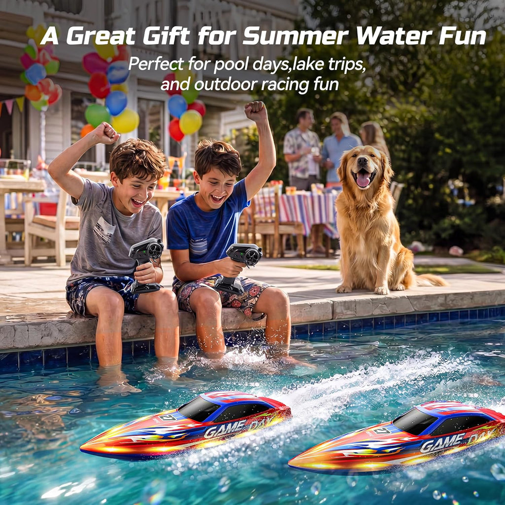 High Speed RC Boat for Kids, 25+KPH, Capsize Recovery, 30 Mins | 2x1300mAh Batteries, Remote Control Boat with LED