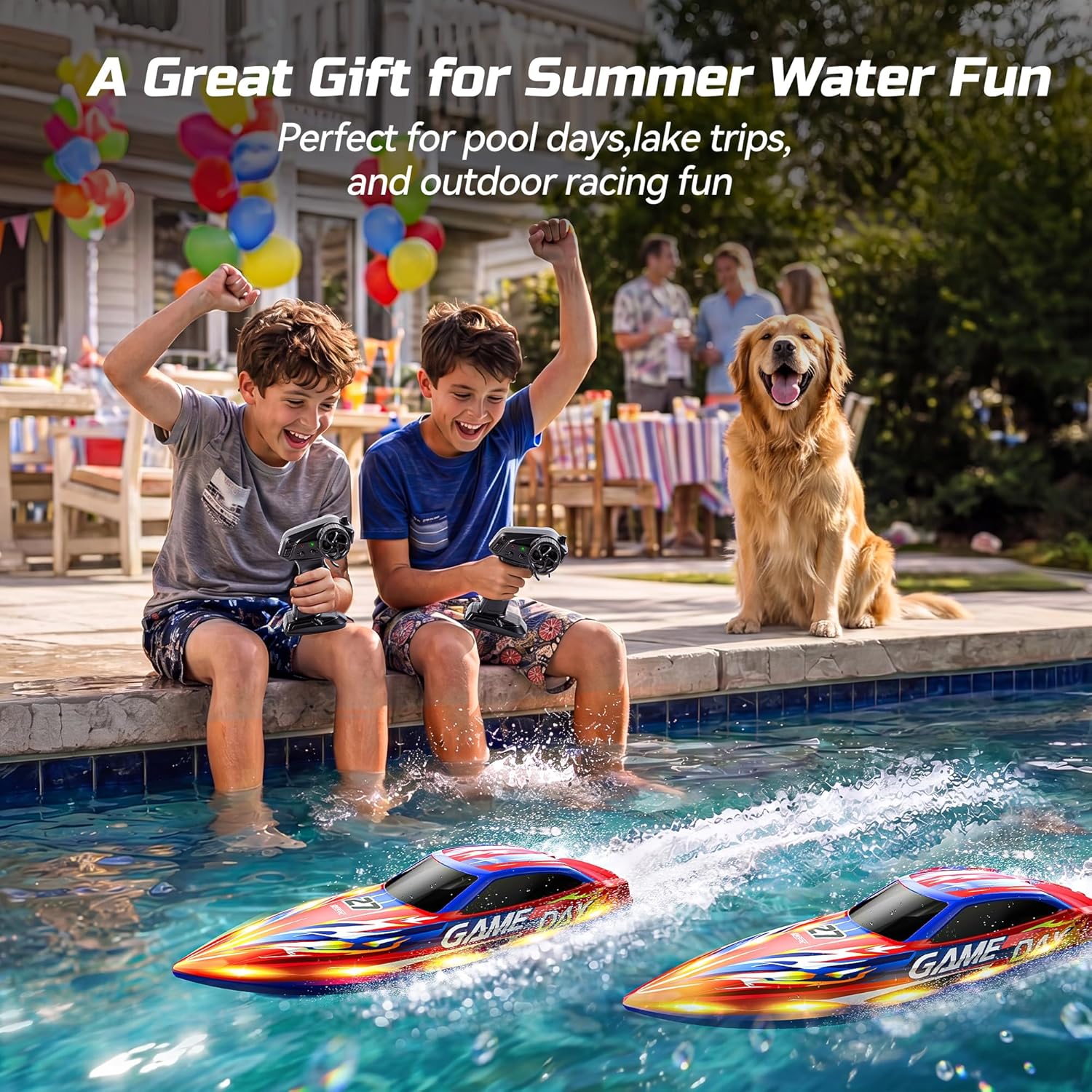 High Speed RC Boat for Kids, 25+KPH, Capsize Recovery, 30 Mins | 2x1300mAh Batteries, Remote Control Boat with LED