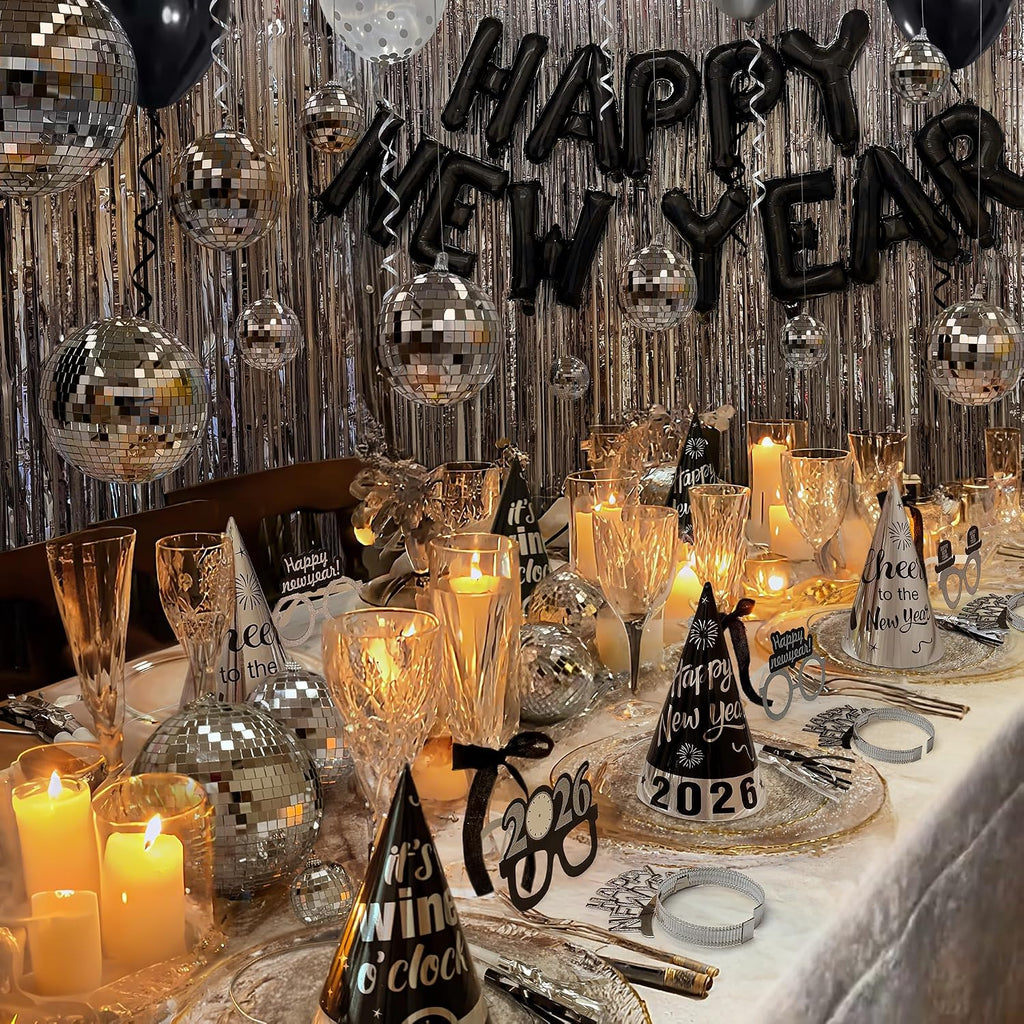 New Years Eve Party Supplies - New Years Decorations 2026 - 98 Pcs Sets With Happy New Year Balloons,Disco Balls