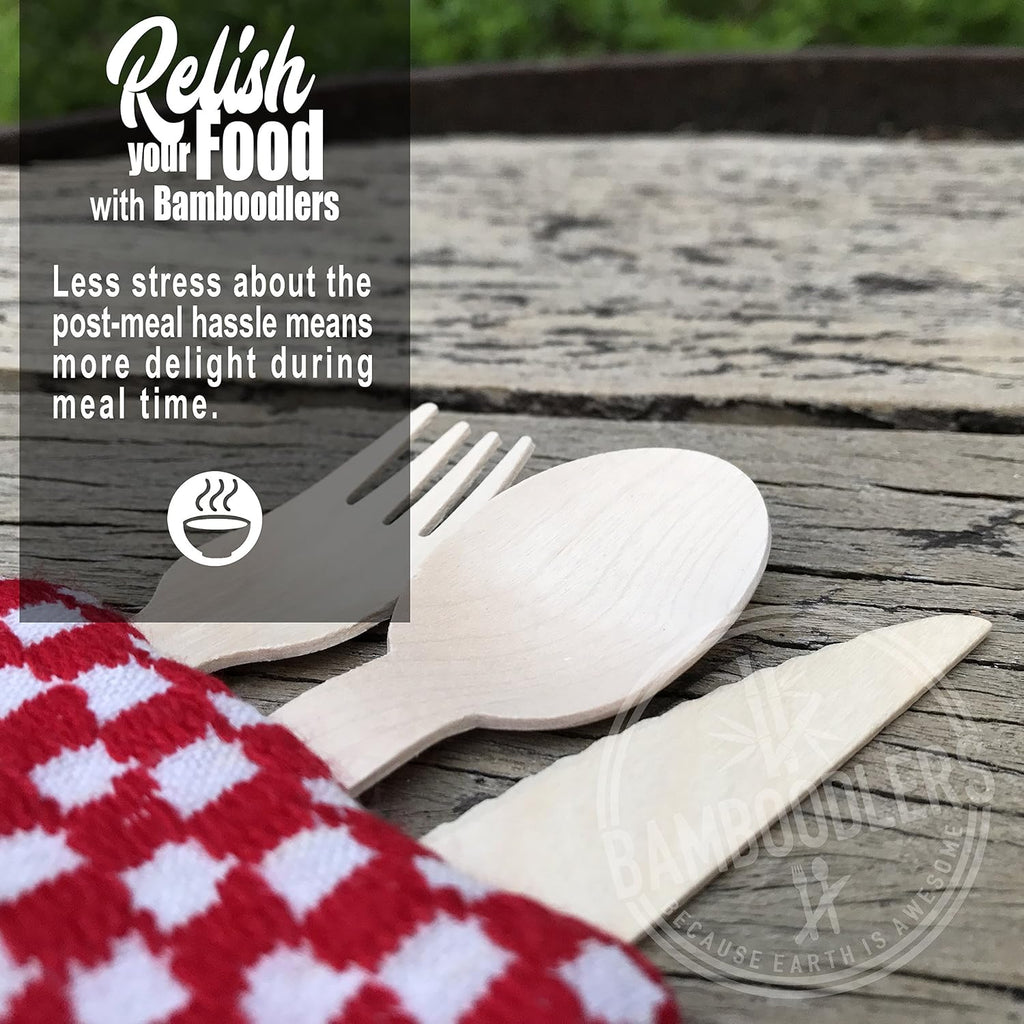 Disposable Wooden Cutlery Set | 100% All-Natural, Eco-Friendly, Biodegradable, and Compostable - Because Earth is