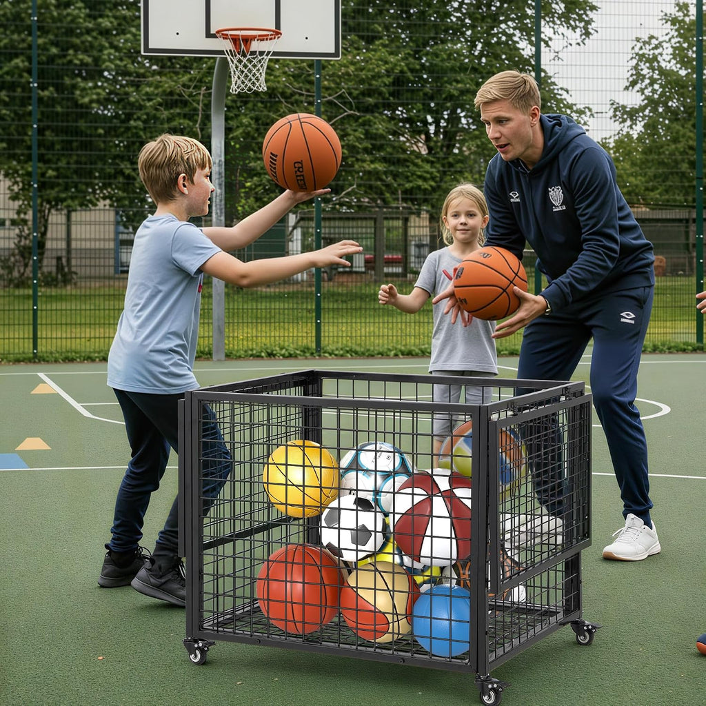 Ball Cart, Basketball Storage with Wheels | Large Storage Capacity, Reinforced Steel Frame, Upgraded Lockable Wheels
