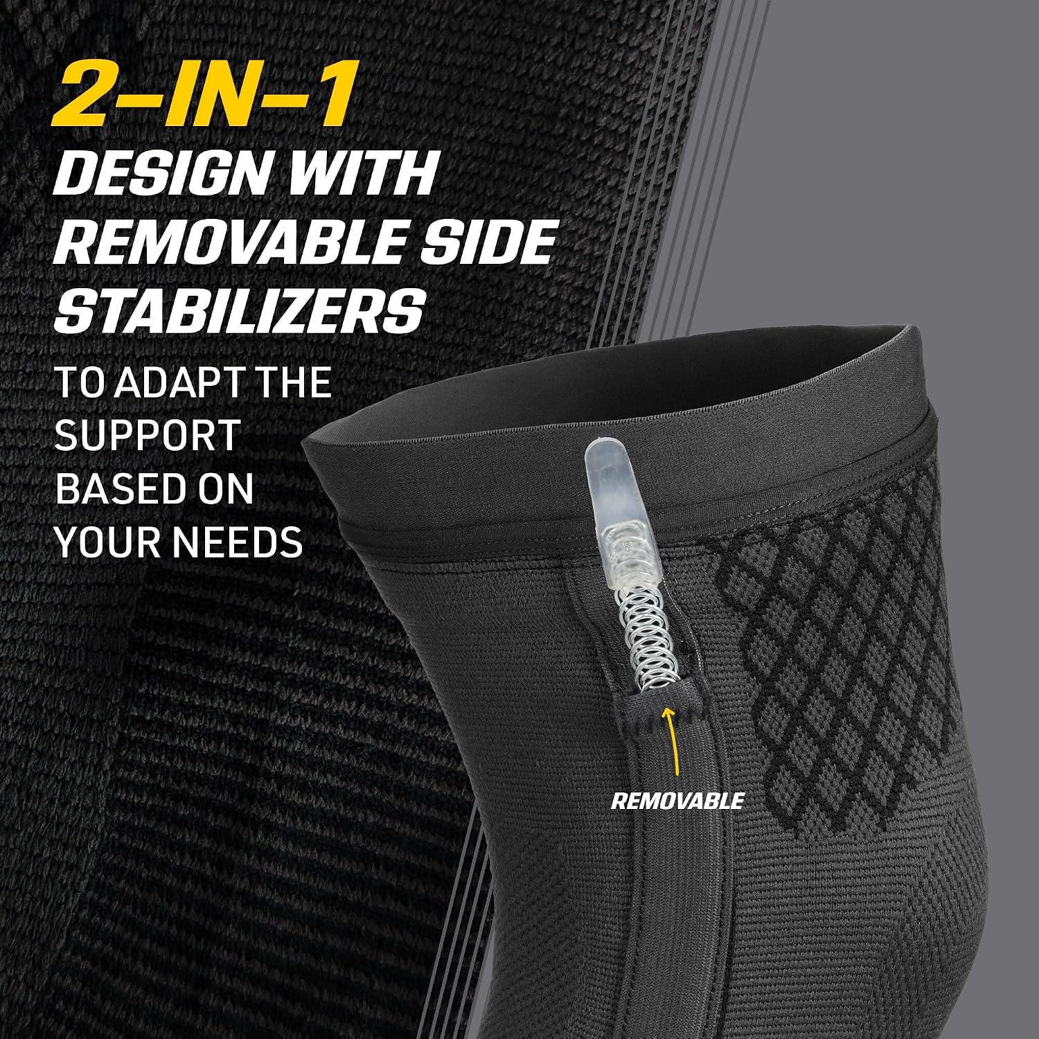 Premium Compression Knee Sleeve with Stabilizers, Removable Stabilizers, Advanced Customizable Compression Sleeve