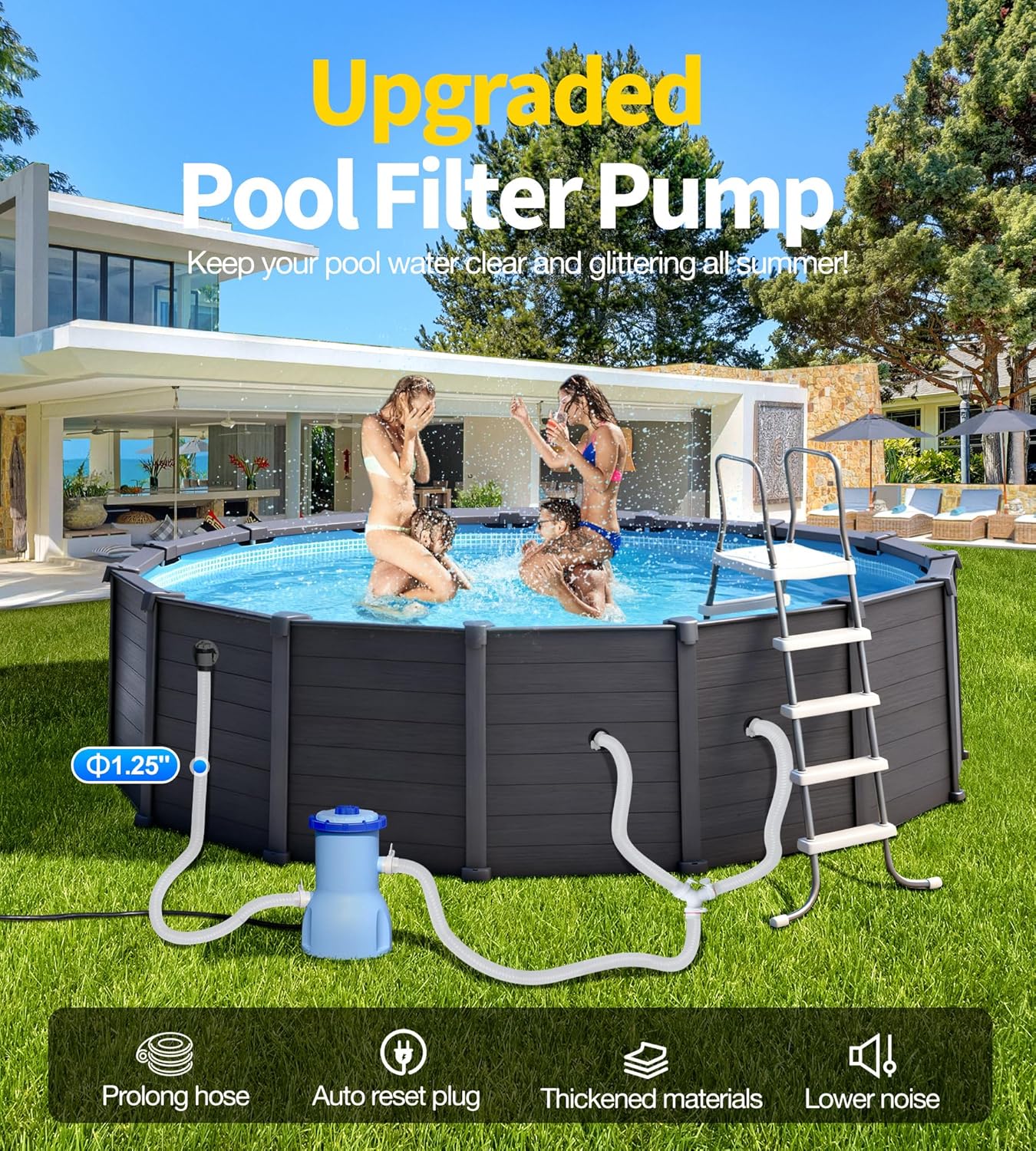 2026 Improved 530 GPH Small Pool Filter Pump | ETL Certified Cartridge Filter Pump for Above Ground Pools | Water