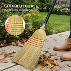 Natural Corn Broom Heavy Duty for Yard, Garden & Garage Cleaning