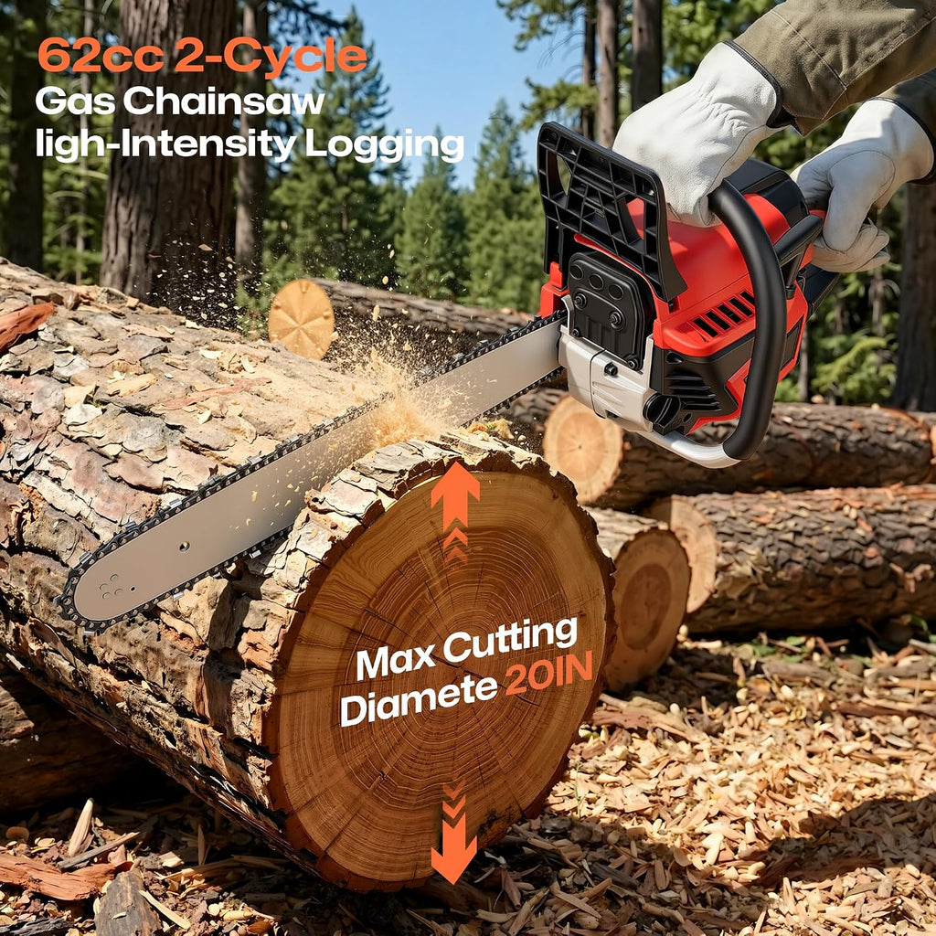 62CC 2-Stroke 20 Inch Top Handle Gas Chainsaw, Top Handle Gas Powered Chainsaw Petrol Handheld Cordless Chain Saw for