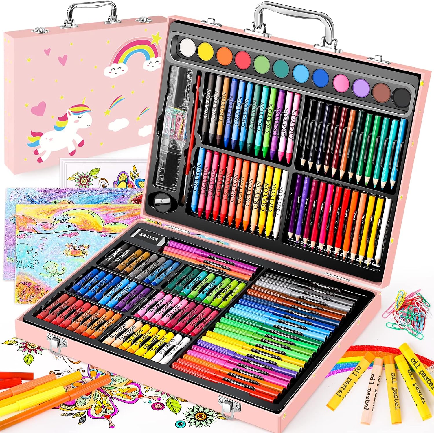 Arts and Crafts Supplies, 183-Pack Drawing Painting Set for Kids Girls Boys Teens, Coloring Art Kit Gift: Crayons