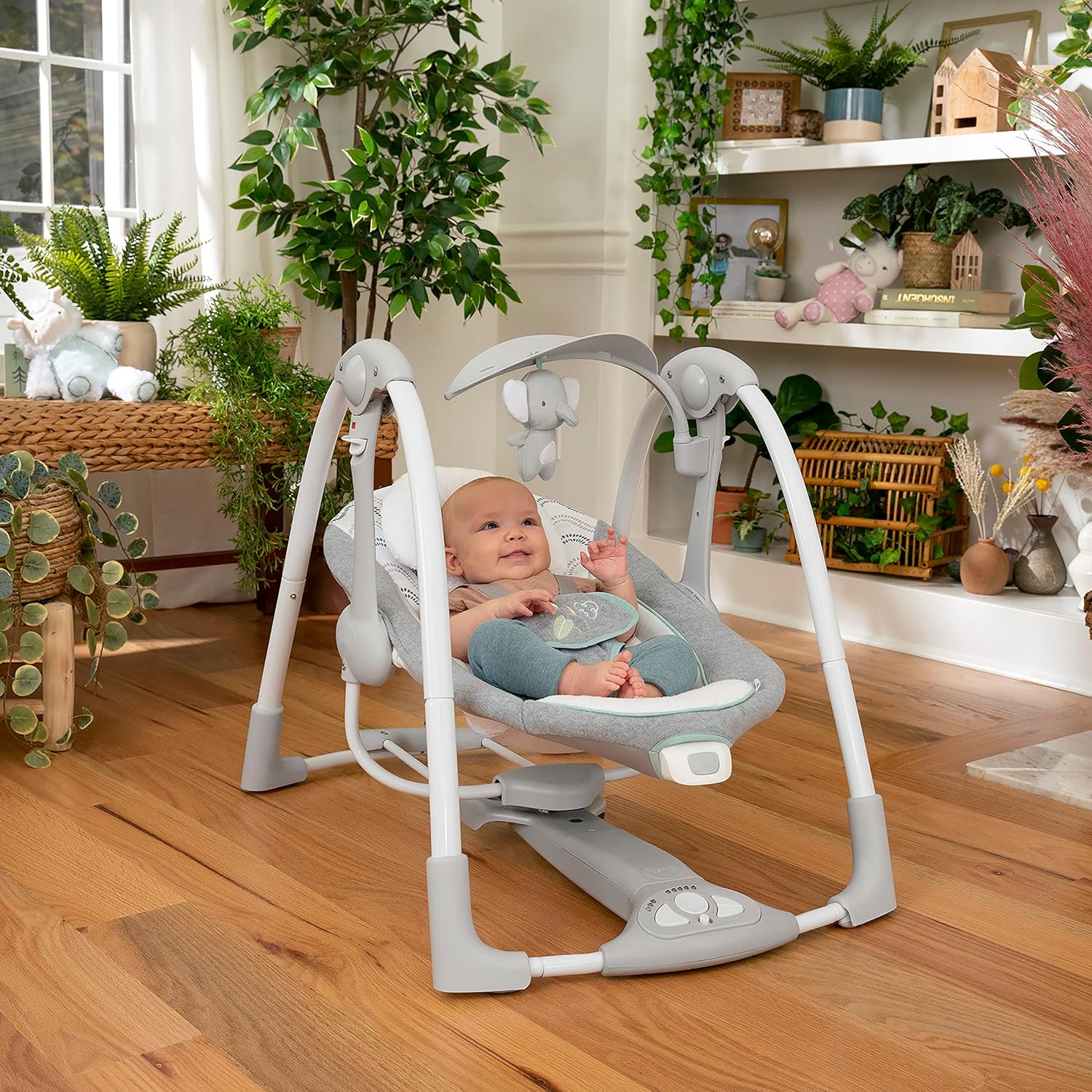 ConvertMe 2-in-1 Compact Portable Automatic Baby Swing & Infant Seat, Battery-Saving Vibrations, Nature Sounds, 0-9