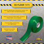 5S Floor Marking Tape, 3 in Wide, 100 ft Roll, Green