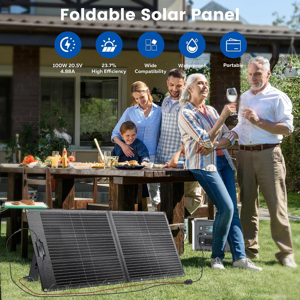 100W Portable Solar Panel for Power Station, 20V ETFE Foldable Solar Panel Charger with 23.7% High Efficiency for