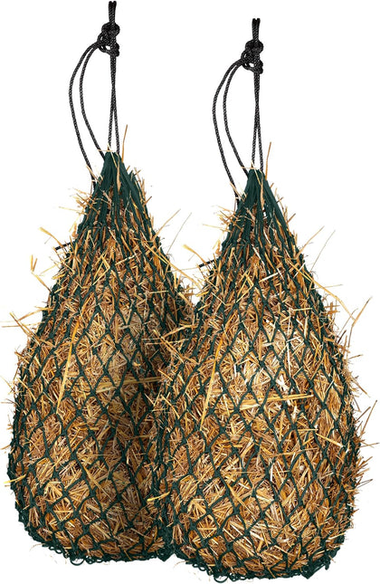 2 pcs Slow Feed 42” Hay Net for Horses, Strong Small 2x2” Holes, Nylon Rope Hanging, Adjustable Travel Feeder for