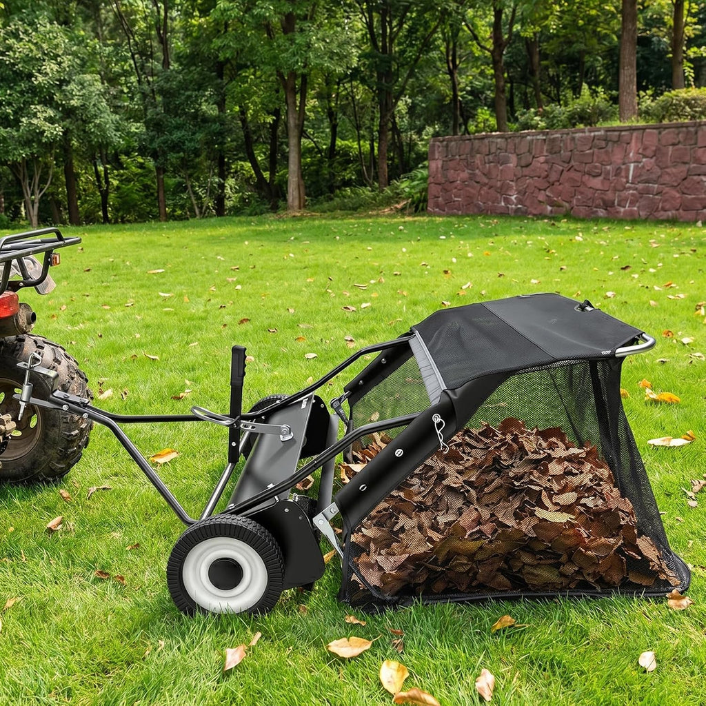 42-Inch Tow Behind Yard Sweeper for Lawn Tractor, 12 Cu.Ft. Large Capacity Leaf & Grass Collector with Adjustable