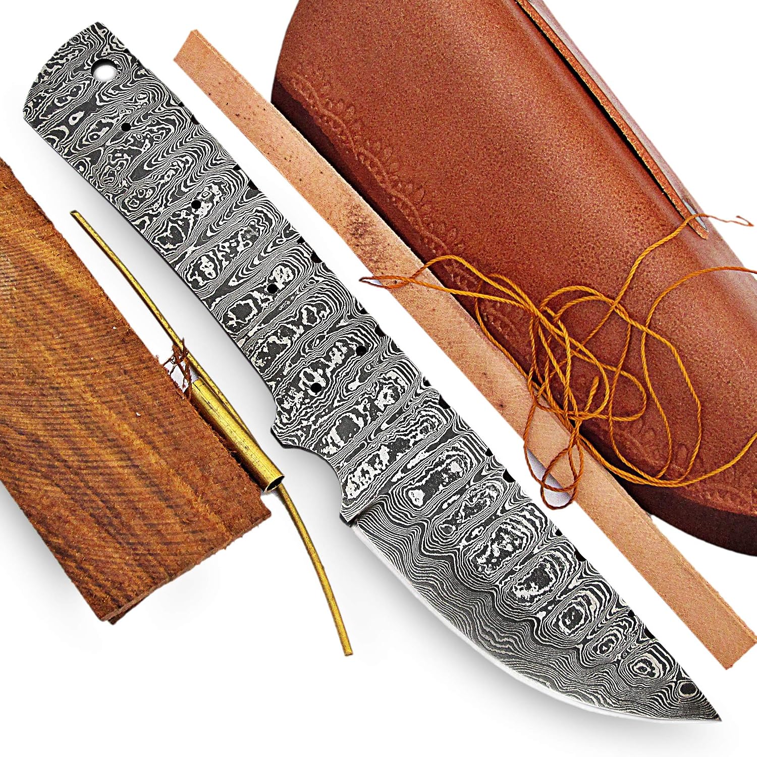 ColdLand 9.50" Hand Forged Damascus Steel Knife Blank Blade for Knife Making Kit Supplies Includes Rose Wood, Brass
