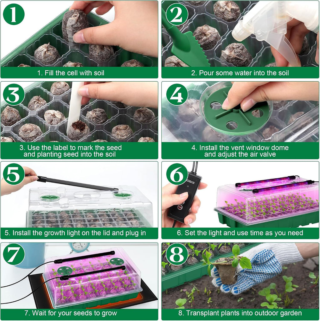 Seed Starter Kit 40-Cell Seed Starter Tray with Grow Lights Full Spectrum Seedling Heat Mat 40 Peat Pellets Seeds