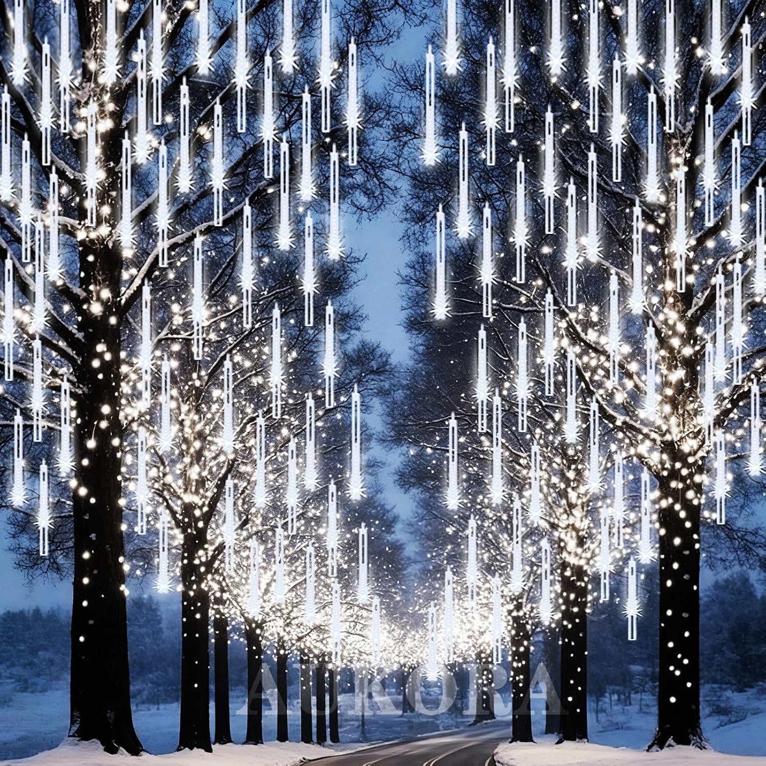 Outdoor Christmas Lights, Meteor Shower Falling Rain String Light | UL Certified Straight Plug 12inch 8 Tubes 192