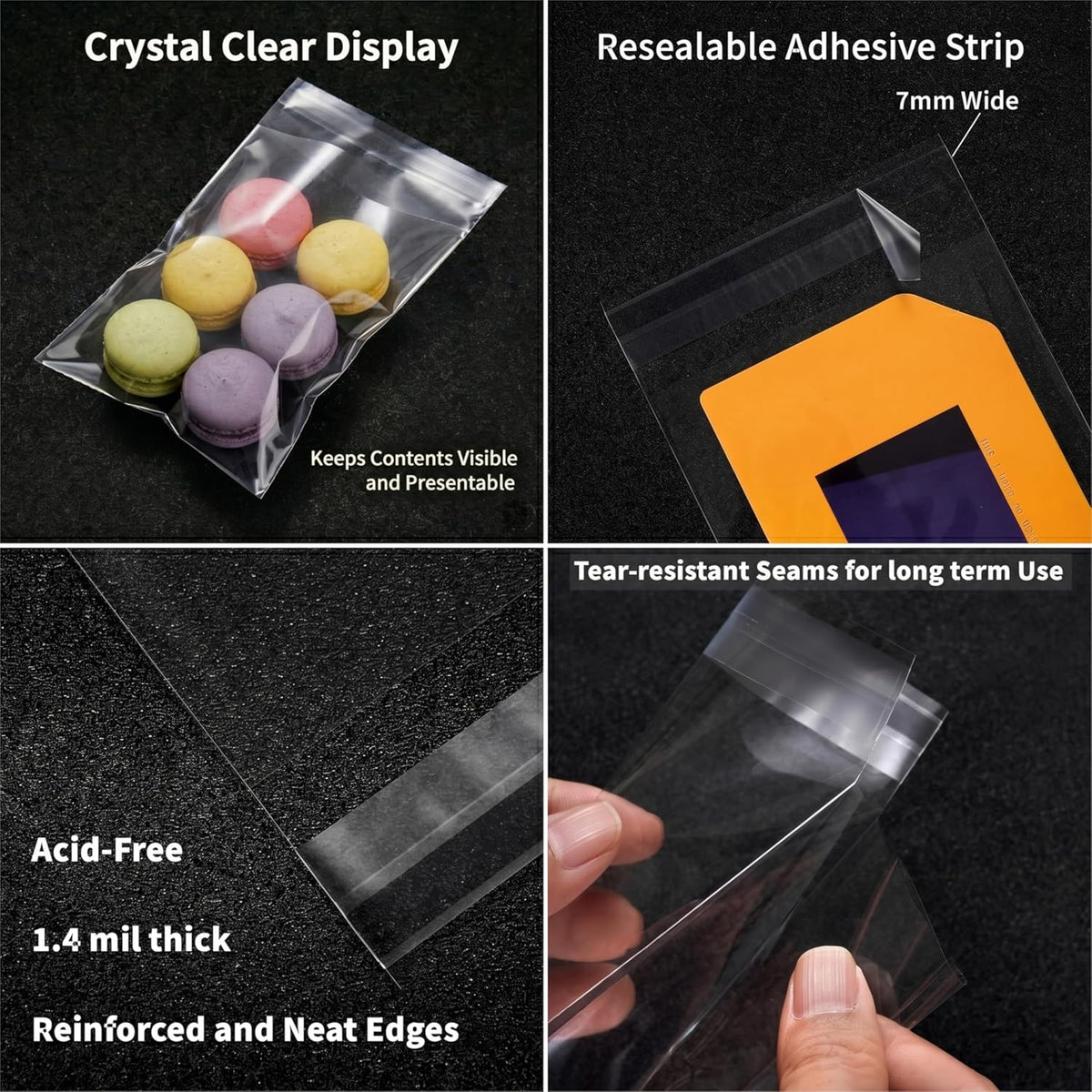 Clear Poly Bags Adhesive 5x7 in, 200 Count