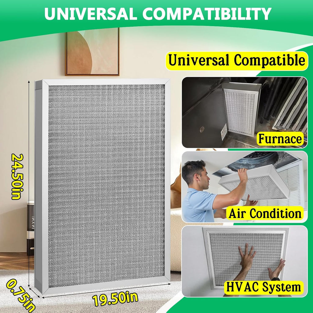 20x25x1 Air Filter MERV-11 | Washable Reusable Furnace Filter| 2-Pack | Electrostatic| Durable Aluminum Alloy