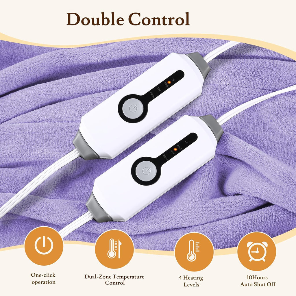 Electric Heated Blanket 84"×90" Queen Size, Smooth-Soft Cozy for Apartment, Bed, Hotel, 4 Heating Levels & 10H