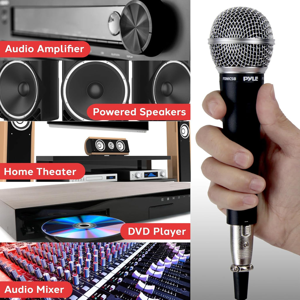 Professional Dynamic Microphone - 2-Pack Unidirectional Handheld Mic with Built-in Pop Filter, High Signal Output, 15
