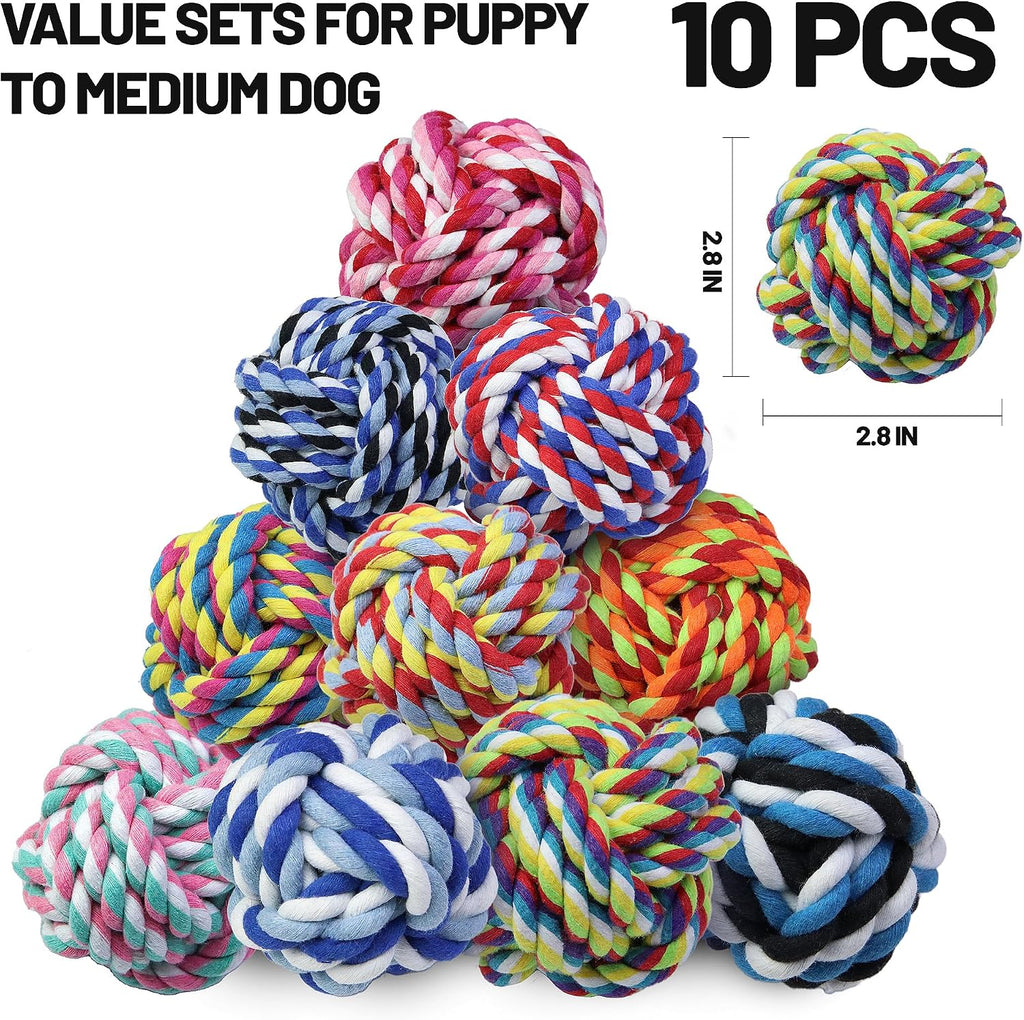 Dog Chew Rope Balls Toys for Aggressive Chewers, 10 Pieces Durable Dog Balls for Medium and Small Breeds Cotton Chew