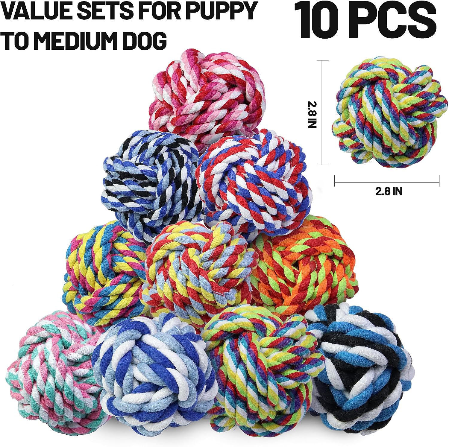 Dog Chew Rope Balls Toys for Aggressive Chewers, 10 Pieces Durable Dog Balls for Medium and Small Breeds Cotton Chew