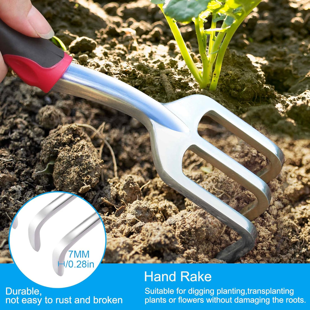 Garden Tool Set, 3 Pieces Aluminum Heavy Gardening Kit Including Hand Shovel, Transplant Shovel and Hand Rake with